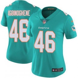Miami Dolphins #46 Noah Igbinoghene Aqua Green Team Color Women's Stitched NFL Vapor Untouchable Limited Jersey
