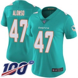 Miami Dolphins #47 Kiko Alonso Aqua Green Team Color Women's Stitched NFL 100th Season Vapor Limited Jersey