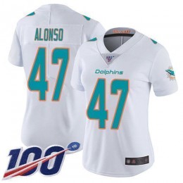 Miami Dolphins #47 Kiko Alonso White Women's Stitched NFL 100th Season Vapor Limited Jersey