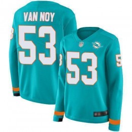 Miami Dolphins #53 Kyle Van Noy Aqua Green Team Color Women's Stitched NFL Limited Therma Long Sleeve Jersey