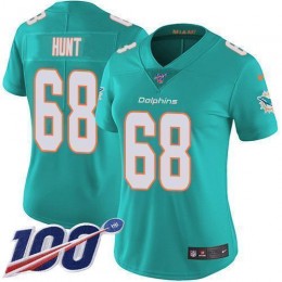 Miami Dolphins #68 Robert Hunt Aqua Green Team Color Women's Stitched NFL 100th Season Vapor Untouchable Limited Jersey