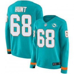 Miami Dolphins #68 Robert Hunt Aqua Green Team Color Women's Stitched NFL Limited Therma Long Sleeve Jersey