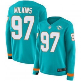Miami Dolphins #97 Christian Wilkins Aqua Green Team Color Women's Stitched NFL Limited Therma Long Sleeve Jersey