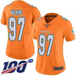 Miami Dolphins #97 Christian Wilkins Orange Women's Stitched NFL Limited Rush 100th Season Jersey