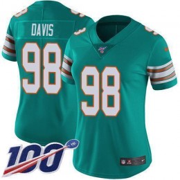Miami Dolphins #98 Raekwon Davis Aqua Green Alternate Women's Stitched NFL 100th Season Vapor Untouchable Limited Jersey