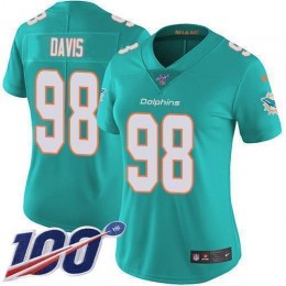 Miami Dolphins #98 Raekwon Davis Aqua Green Team Color Women's Stitched NFL 100th Season Vapor Untouchable Limited Jersey