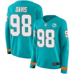 Miami Dolphins #98 Raekwon Davis Aqua Green Team Color Women's Stitched NFL Limited Therma Long Sleeve Jersey