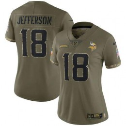 Minnesota Vikings #18 Justin Jefferson Women's 2022 Salute To Service Limited Jersey-Olive