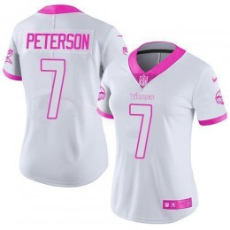 Minnesota Vikings #7 Patrick Peterson White/Pink Women's Stitched NFL Limited Rush Fashion Jersey