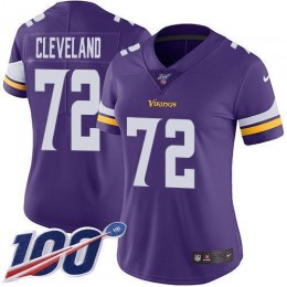 Minnesota Vikings #72 Ezra Cleveland Purple Team Color Women's Stitched NFL 100th Season Vapor Untouchable Limited Jersey