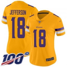 Vikings #18 Justin Jefferson Gold Women's Stitched NFL Limited Inverted Legend 100th Season Jersey