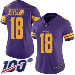 Vikings #18 Justin Jefferson Purple Women's Stitched NFL Limited Rush 100th Season Jersey