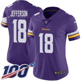 Vikings #18 Justin Jefferson Purple Team Color Women's Stitched NFL 100th Season Vapor Untouchable Limited Jersey