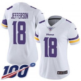 Vikings #18 Justin Jefferson White Women's Stitched NFL 100th Season Vapor Untouchable Limited Jersey