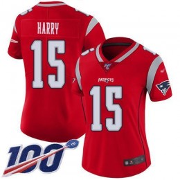 New England Patriots #15 N'Keal Harry Red Women's Stitched NFL Limited Inverted Legend 100th Season Jersey