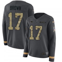 New England Patriots #17 Antonio Brown Anthracite Salute to Service Women's Stitched NFL Limited Therma Long Sleeve Jersey