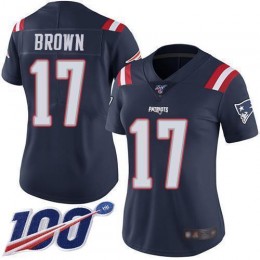 New England Patriots #17 Antonio Brown Navy Blue Women's Stitched NFL Limited Rush 100th Season Jersey
