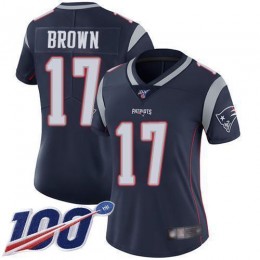 New England Patriots #17 Antonio Brown Navy Blue Team Color Women's Stitched NFL 100th Season Vapor Limited Jersey