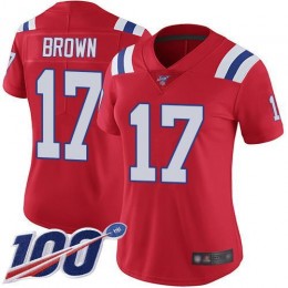 New England Patriots #17 Antonio Brown Red Alternate Women's Stitched NFL 100th Season Vapor Limited Jersey
