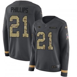 New England Patriots #21 Adrian Phillips Anthracite Salute to Service Women's Stitched NFL Limited Therma Long Sleeve Jersey