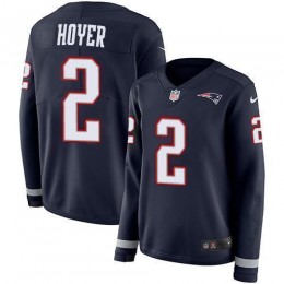 New England Patriots #2 Brian Hoyer Navy Blue Team Color Women's Stitched NFL Limited Therma Long Sleeve Jersey