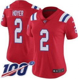 New England Patriots #2 Brian Hoyer Red Alternate Women's Stitched NFL 100th Season Vapor Untouchable Limited Jersey