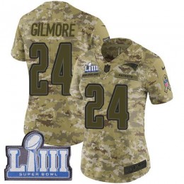 New England Patriots #24 Stephon Gilmore Camo Super Bowl LIII Bound Women's Stitched NFL Limited 2018 Salute to Service Jersey
