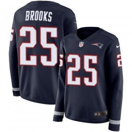 New England Patriots #25 Terrence Brooks Navy Blue Team Color Women's Stitched NFL Limited Therma Long Sleeve Jersey