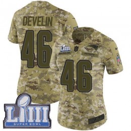 New England Patriots #46 James Develin Camo Super Bowl LIII Bound Women's Stitched NFL Limited 2018 Salute to Service Jersey