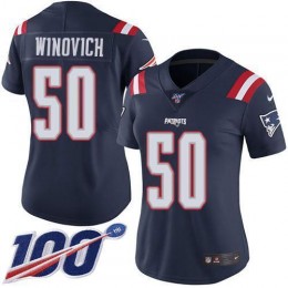 New England Patriots #50 Chase Winovich Navy Blue Women's Stitched NFL Limited Rush 100th Season Jersey