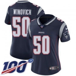 New England Patriots #50 Chase Winovich Navy Blue Team Color Women's Stitched NFL 100th Season Vapor Limited Jersey