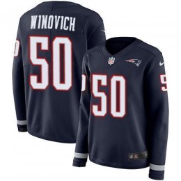 New England Patriots #50 Chase Winovich Navy Blue Team Color Women's Stitched NFL Limited Therma Long Sleeve Jersey