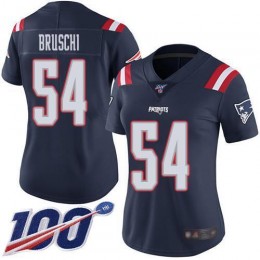 New England Patriots #54 Tedy Bruschi Navy Blue Women's Stitched NFL Limited Rush 100th Season Jersey