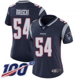 New England Patriots #54 Tedy Bruschi Navy Blue Team Color Women's Stitched NFL 100th Season Vapor Limited Jersey