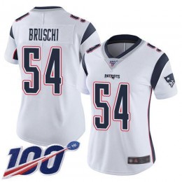 New England Patriots #54 Tedy Bruschi White Women's Stitched NFL 100th Season Vapor Limited Jersey