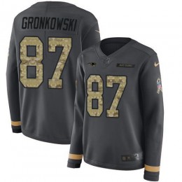 New England Patriots #87 Rob Gronkowski Anthracite Salute to Service Women's Stitched NFL Limited Therma Long Sleeve Jersey