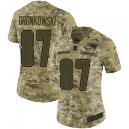 New England Patriots #87 Rob Gronkowski Camo Women's Stitched NFL Limited 2018 Salute to Service Jersey