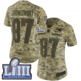 New England Patriots #87 Rob Gronkowski Camo Super Bowl LIII Bound Women's Stitched NFL Limited 2018 Salute to Service Jersey