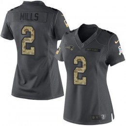 Patriots #2 Jalen Mills Black Women's Stitched NFL Limited 2016 Salute To Service Jersey