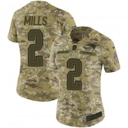 Patriots #2 Jalen Mills Camo Women's Stitched NFL Limited 2018 Salute To Service Jersey