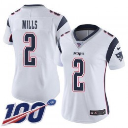 Patriots #2 Jalen Mills White Women's Stitched NFL 100th Season Vapor Limited Jersey