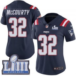 Patriots #32 Devin McCourty Navy Blue Super Bowl LIII Bound Women's Stitched NFL Limited Rush Jersey