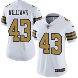 New Orleans Saints #43 Marcus Williams White Women's Stitched NFL Limited Rush Jersey