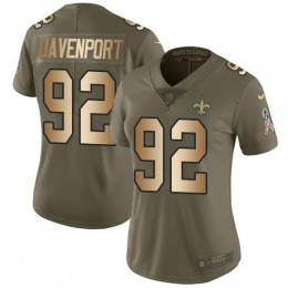 New Orleans Saints #92 Marcus Davenport Olive/Gold Women's Stitched NFL Limited 2017 Salute to Service Jersey