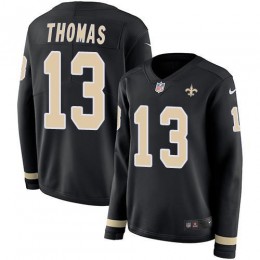 Saints #13 Michael Thomas Black Team Color Women's Stitched NFL Limited Therma Long Sleeve Jersey