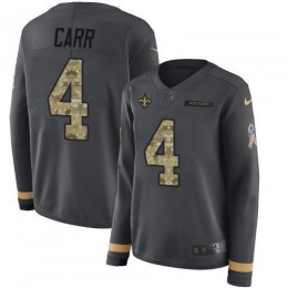 Saints #4 Derek Carr Anthracite Salute To Service Women's Stitched NFL Limited Therma Long Sleeve Jersey