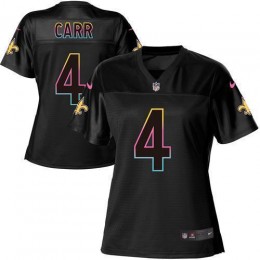Saints #4 Derek Carr Black Women's NFL Fashion Game Jersey