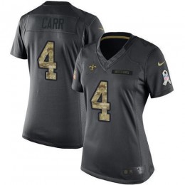 Saints #4 Derek Carr Black Women's Stitched NFL Limited 2016 Salute To Service Jersey