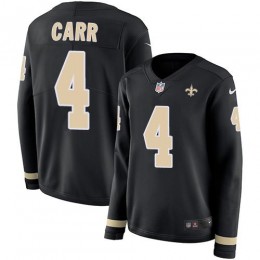 Saints #4 Derek Carr Black Team Color Women's Stitched NFL Limited Therma Long Sleeve Jersey