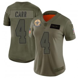 Saints #4 Derek Carr Camo Women's Stitched NFL Limited 2019 Salute To Service Jersey
